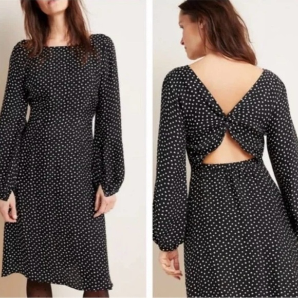 ANTHROPOLOGIE Agatha Midi Dress Back White Polka Dot Back Cutout Size 14 - Picture 1 of 14